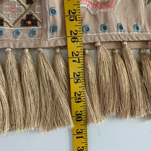 CHICO'S Poncho Fully Embroidered‎ Front Scoop Neck w/Tassel Ties Fringe Hem - Picture 12 of 12